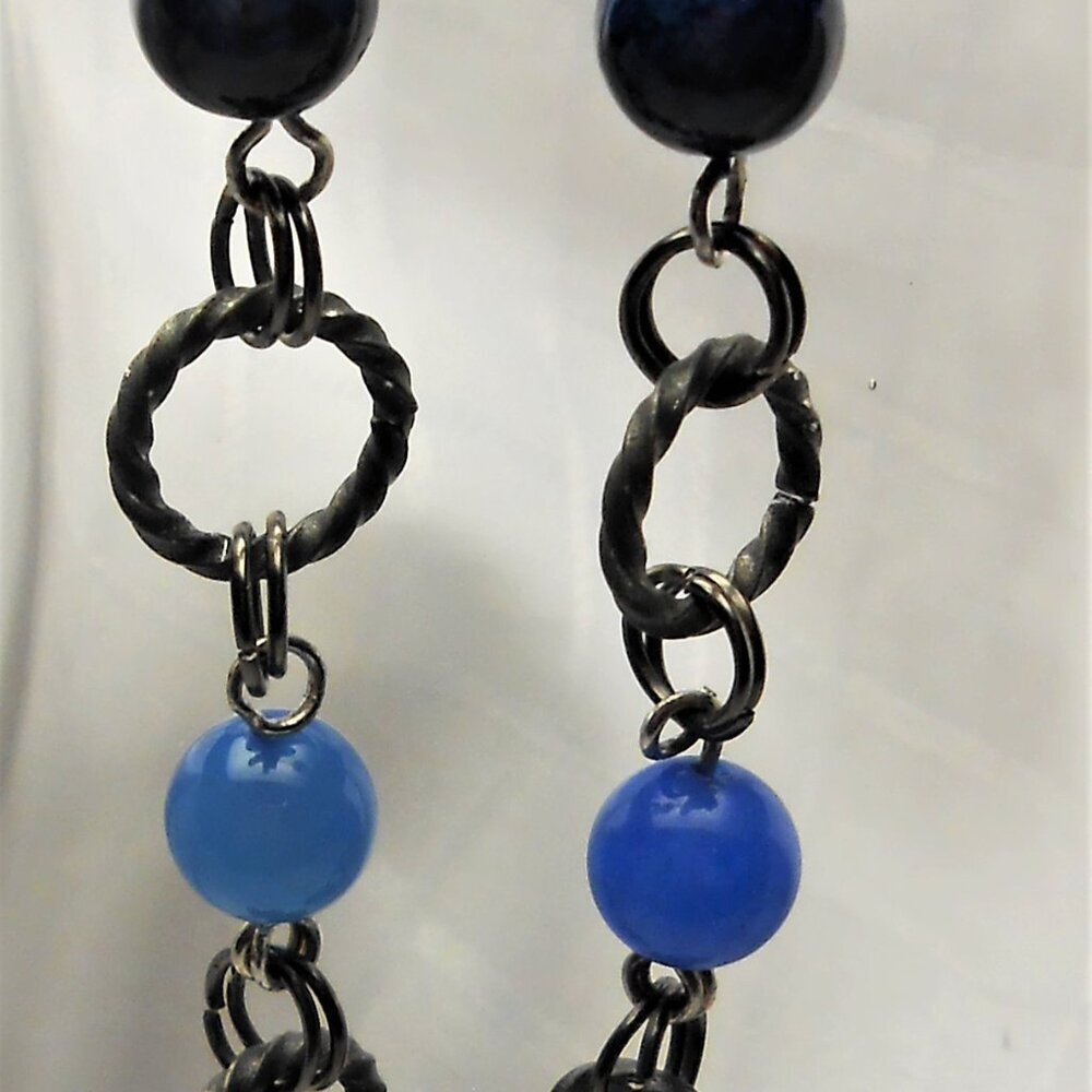 No 1401 Handmade earrings with polished stones and antique silver rings